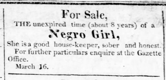 Anonymous Pittsburgh advertisement to sell an enslaved girl.